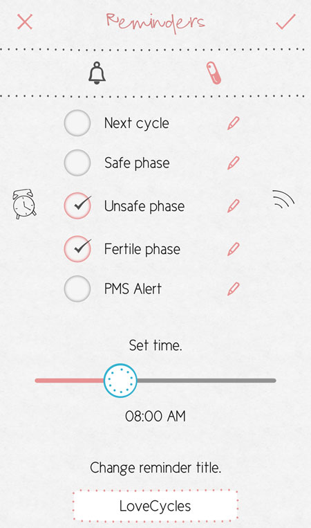 Lovecycles reminder screen
