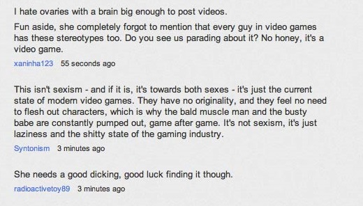 Some of the comments on sarkeesian's youtube channel