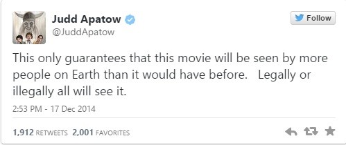 Judd apatow's response to 'the interview' being pulled.