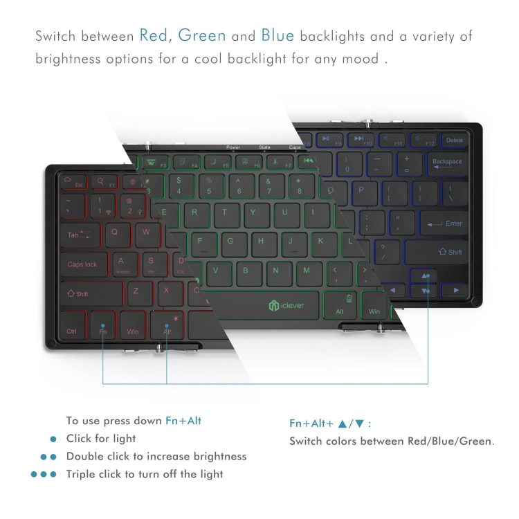 Iclever 3 color backlight bluetooth keyboard backlighting