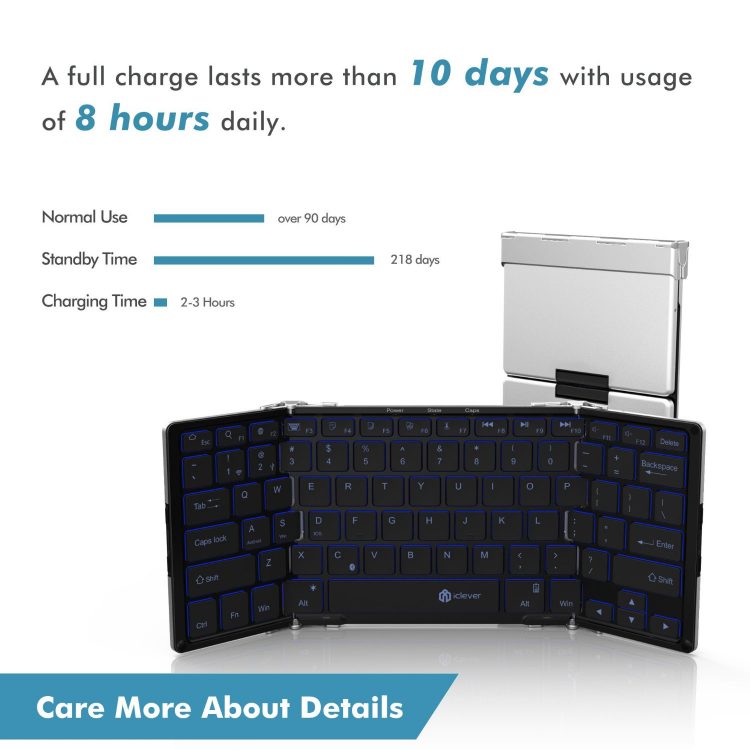 Iclever 3 color backlight bluetooth keyboard battery life