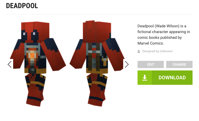 Minecraft deadpool skins